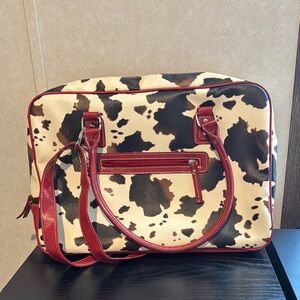 Cow Print Bag with Red Accents